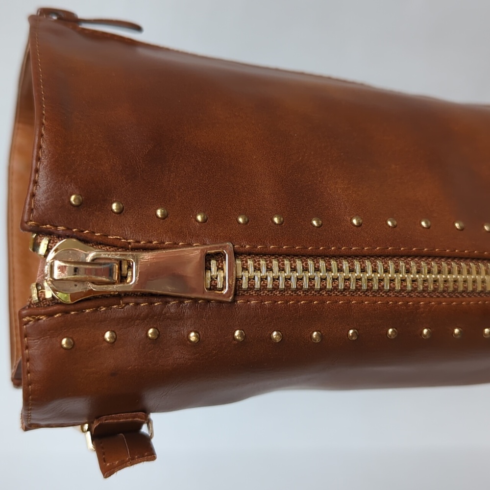 Dream Pairs Intruder-3 Stud Embellished Heeled Tall Boots 9.5 Brown Full Zipper - Picture 8 of 16